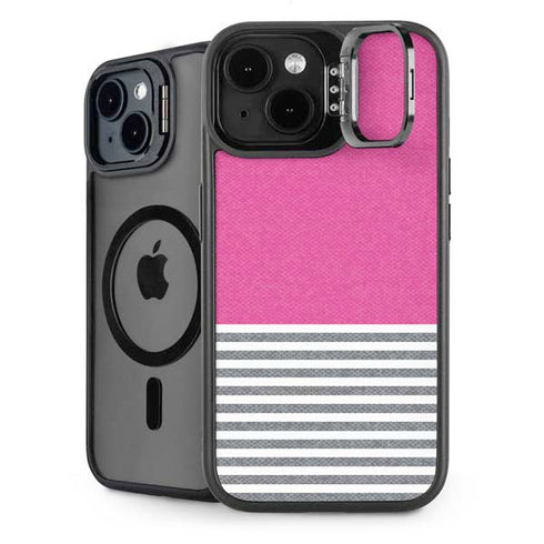 Pink and Grey Stripes iPhone 15 Kickstand Case